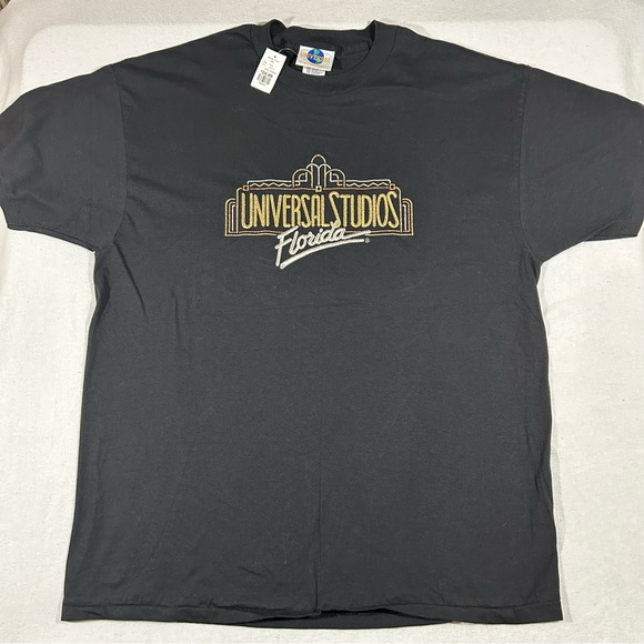 VTG 90s Universal Studios Florida T-Shirt SS Black Souvenir Embroidered New XL - Picture 1 of 7